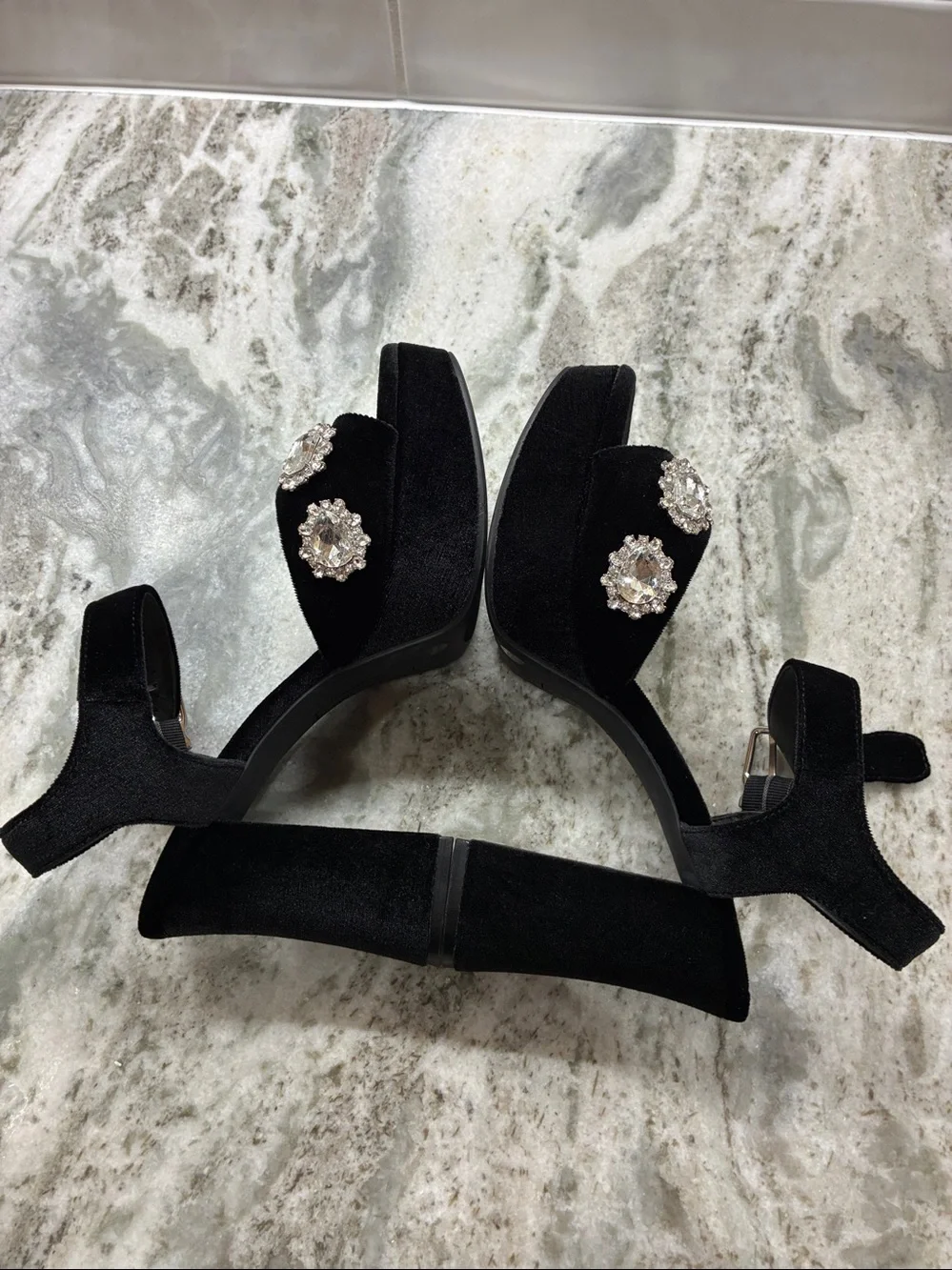 Copper Key Black Velvet Platform Jewel-Embellished Sandals